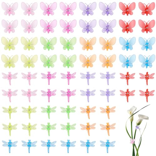 SOFPLATE 2 Estilo 70 Piezas Clips de Soporte para Orquídeas Clips para Plantas de Mariposa Clips de Plantas de Libélula Transparentes de Colores A Granel para Orquídeas Flores Verduras Tomates Tallos