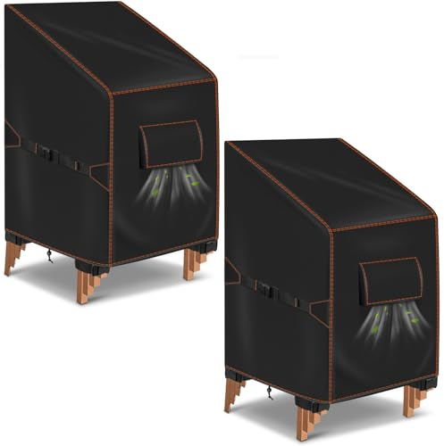 2 Stück Gartenstuhl Abdeckung für Stapelstühle, Schwarz, 64x64x70/120cm | Abdeckung gartenmöbel winterfest, abdeckung gartenstühle, abdeckhaube gartenmöbel, 420D oxford, wetterfest, wasserdicht