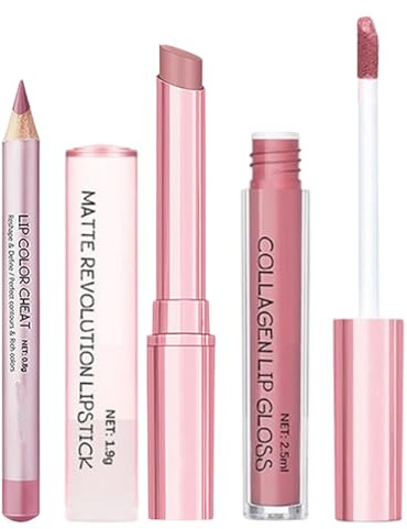 Holdes Lipliner & Lippenstift Set | 3 Stück Nude Cremig Makeup Zubehör - Nude Lipliner Stift - für Hochzeit Party Alltag Büro Datum Events im Herbst Winter Frühling
