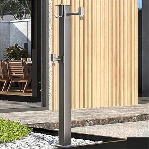 DLAZUM Robinet d'extérieur sur Pied avec Support de Tuyau, Robuste et résistant à la Rouille, pour Jardin, terrasse et pelouse.,80cm-Gray-Side Water Inlet-2