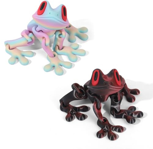 XBFOCNH 2 Pcs Rana Magnética Impresa en 3D, Figuras Articuladas de 12cm para Decoración, Imanes de Nevera Divertidos para Cocina y Oficina, Acabado Arcoíris Mate y Seda Negro Rojo