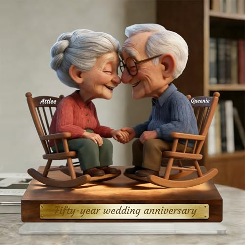 Personalisierte Figur „Gemeinsam alt werden“ mit Namen | Individuell Figuren Acryl-Desktop-Dekorationen,Weihnachts- und Valentinstagsgeschenk für ältere Paare, für Sie und Ihn