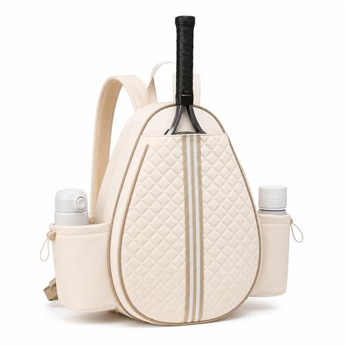 Qnbonrich Sac de tennis, sac à dos de tennis pour homme et femme, sac à dos de sport imperméable pour 2 raquettes de tennis, sac multifonction pour tennis, badminton et pickleball (blanc crème)