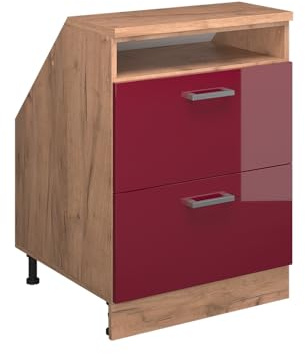 Vicco Küchenschrank für Dachschrägen R-Line, Rot Hochglanz, 60 cm mit 2 Schubladen, Schrankkorpus 60 cm Tiefe, zur freien Kombination innerhalb modularer Küchensysteme