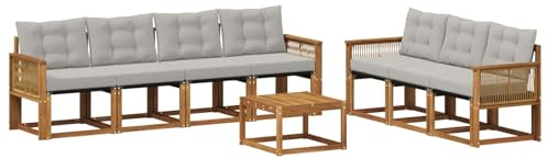 vidaXL Outdoor-Sofagarnitur mit Kissen 8 pcs Natürlich und Hellgrau, Moderner Garten-Sofa, strapazierfähiges Outdoor-Sektionen-Set, bequemes Terrassenmöbel, ideal zum Entspannen