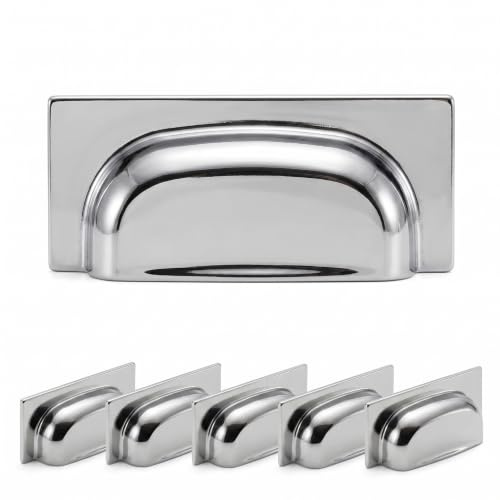 Decoranddecor Tala Square Cup Handles 64mm, Polished Chrome, 6 Pack | Square Cup Pull Handle, Shaker Style Shell Design, Kitchen Cupboard & Drawer Hardware, Solid Zinc Alloy, Screws Included