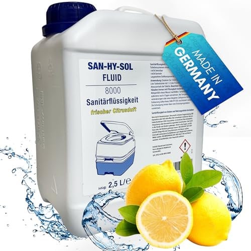 EXPLORER® San-Hy-Sol Sanitärflüssigkeit für Campingtoilette 2,5L made in Germany wie Aquakem Blue mit frischem Zitronenduft Temperaturbeständig & Wirkungsvoll