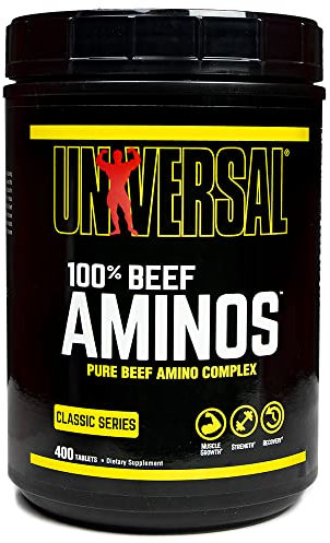 Universal Nutrition RINDERAMINOSÄURE-KOMPLEX enthält ein vollständiges Spektrum an wichtigen Aminosäuren (EAAs & BCAAs), hochwertiges Rinderproteinisolat zum Aufbau magerer Muskelmasse, 400 Tabletten