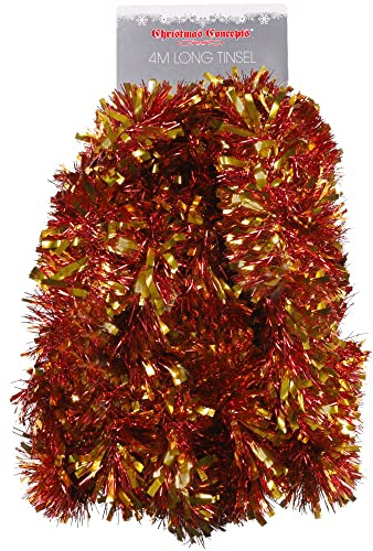 Christmas Concepts® 4m (13ft) Metre Chunky/Fine Christmas Tinsel - Christmas Decoration Tinsel (RED & GOLD)