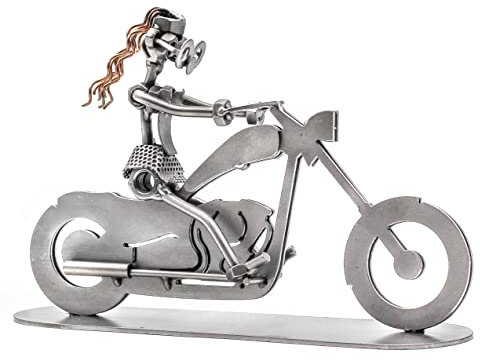 STEEMO Schraubenmännchen Motorradfahrerin Chopper - Motorrad-Geschenk - Metallkunst-Deko 26x6x17 cm