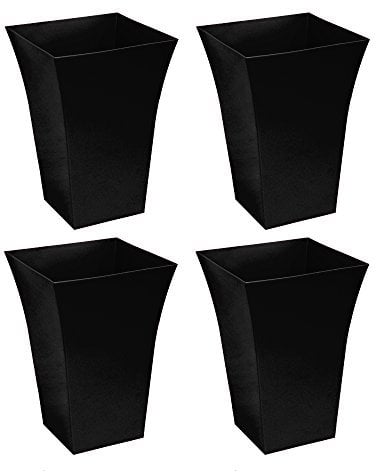 CrazyGadget Large Milano Tall Planter Square Plastic Garden Flower Plant Pot Gloss Finish - for Indoor and Ourdoor (Black, 4)