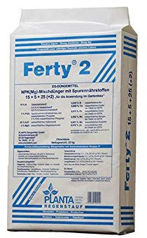 Ferty 2, NPK (Mg) 15-5-25 + (2) + microéléments (25 kg), engrais en poudre soluble dans l'eau pour plantes et fleurs