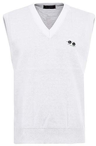 Guv'nors Mens Bowling Tank Top Knitted Sleeveless Jumper White with Bowls Logo On The Front V Neck L