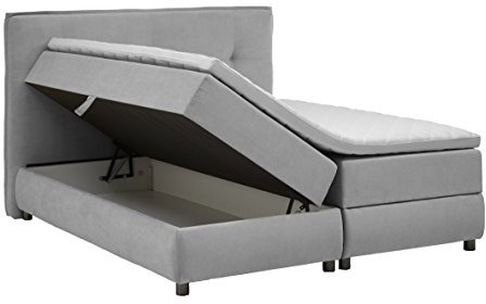 Atlantic Home Collection TILO Boxspringbett mit Bettkasten, 180x200 cm, Stoff, hellgrau, 180 x 200 cm
