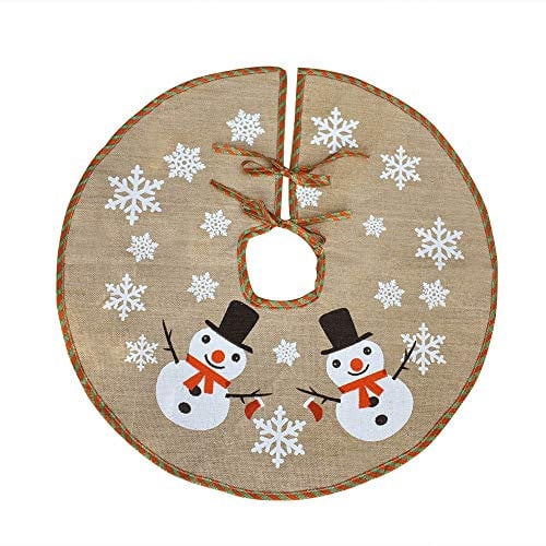 Awtlife - Tappetino in iuta per albero di Natale, diametro 76,2 cm, decorato con Babbo Natale e le renne sulla slitta che portano i doni