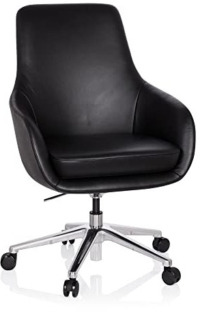hjh OFFICE 600980 Lounge Sessel BARENO Echt Leder Schwarz hochwertiger Drehsessel bequem gepolstert