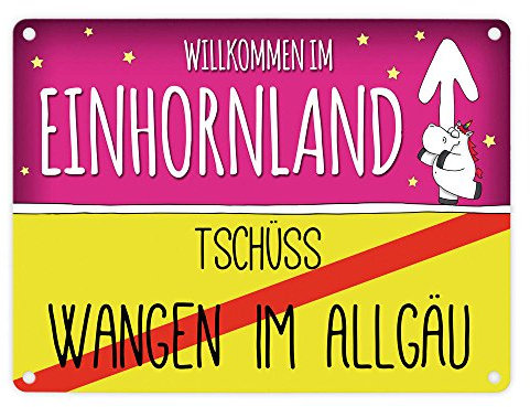 trendaffe - Willkommen im Einhornland - Tschüss Wangen im Allgäu Einhorn Metallschild