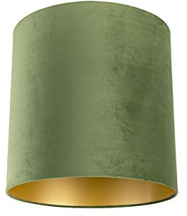 QAZQA Baumwolle Velour-Lampenschirm grün 40I40I40 mit Gold I Messingener Innenseite, Zylinder