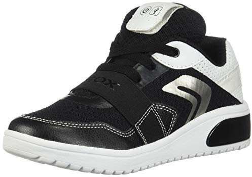 Geox XLED Boy J927QB Jungen High-Top Sneaker,Kinder LED Licht Text,Schnürung,Sportschuh,Mid Cut Sneaker,Black/White,32