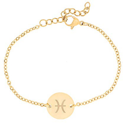 Gravado Armkette aus Gold-Edelstahl mit Kreis und Sternzeichen Gravur, inkl. Geschenkbox, Karabinerverschluss, Damen Schmuck