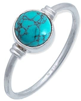 mantraroma Ring Silber Damen mit Stein Türkis Edelstein türkis schlicht modern (MRG-191-15-(54))