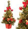 CASARIA® 36cm Prelit Mini Artificial Christmas Tree with LED Lights and Decorations | Small Battery Powered Pre-Lit Office Desk Top PVC Xmas Tree | Baubles Decorated | Green & Red
