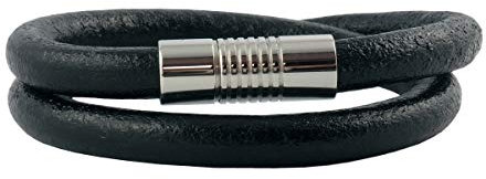 König Design Lederkette Lederband Leder-Armband 4 mm Herren Halskette Schwarz 40 cm lang mit Magnet-Verschluss Silber rund