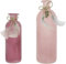 Dekoleidenschaft Lot de 2 vases en verre dans des tons de baies roses, décorés de plumes, 16 et 20 cm de haut, vases en verre, vase à fleurs, vase de table, ensemble de vases