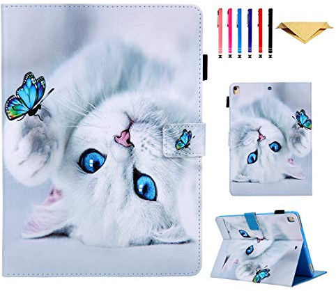 Ausmix for iPad 9th/8th/7th Generation Case, ipad Cover 10.2 Inch 2021/2020/2019, PU Leather Protective Smart Cover for iPad 9th/8th/7th Gen 10.2 inch with Auto Wake/Sleep, Cute Cat