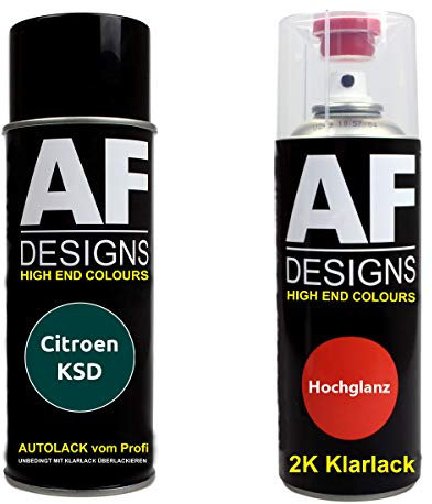 Autolack Spraydose Set für Citroen KSD Vert Longchamp Metallic 2K Klarlack Basislack Sprühdose Spraydosen 2x400ml