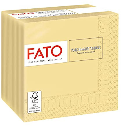 Fato, Einwegpapierservietten, Ideal für Aperitifs und Cocktails, Packung mit 100 Servietten, Format 24x24, 4-fach gefaltet, 2-lagig, Farbe Champagner, 100% reines Zellulosepapier, FSC-zertifiziert