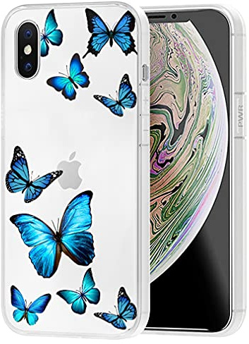 Vavies Case for iPhone Xs Max Case 2018 Case for Girls Women, Slim Shockproof Clear Pattern Soft Flexible TPU Back Phone Protective Cover Cases for iPhone Xs Max 6.5 (Blue Butterfly)