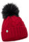 ELIMELI® Winter Mütze Damenmütze mit Fell-Bommel Fleece Innenfutter gefüttert - warme Damen Bommelmütze Strickmütze - Wintermütze mit Kunstfell Bommel - Slouch Strick Beanie Made in EU (rot)