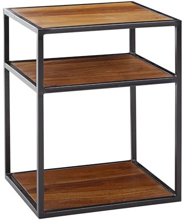 Wohnling Nachttisch Sheesham Massivholz/Metall 40x50x35 cm Beistelltisch Hoch, Design Nachtkonsole Boxspringbett mit Ablage, Industrial Wohnzimmertisch Hoch mit Stauraum