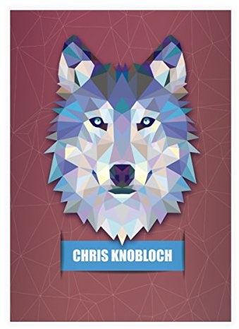 Kartenkaufrausch 4 personalisierte, Starke Wildtier DIN A5 Schulhefte, Rechenhefte mit polygonalem Wolf in rot Lineatur 28 (kariertes Heft)