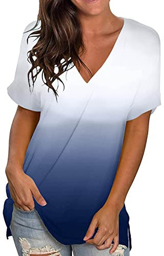 Lässige Sommer-Tops für Damen, Blumen-Kurzarm-T-Shirt mit V-Ausschnitt, bedruckt, lose, seitlich Geteilte Tunika Wickelpullover Damen