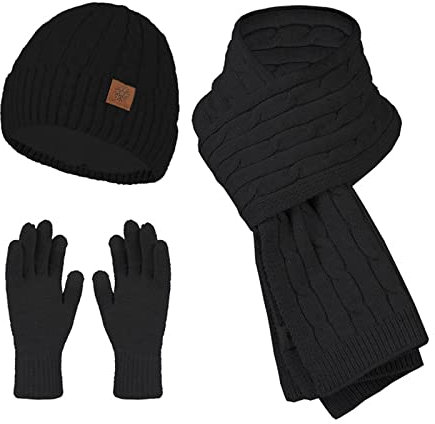 Mutze Schal Set Damen Rot, Damen Mütze Schal Set Stricken Handschuhe Winter Baretts Fleece Baskenmütze Langer Schal Warm Knit Touchscreen-Handschuhe Gestrickte Beanie Outdoor