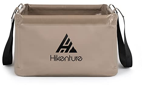 HIKENTURE Outdoor Faltschüssel 15L/20L, Faltbarer Eimer Camping, Falteimer aus Langlebigem Planen Gewebe, Als Waschschüssel, Spülschüssel, Spülwanne, Angel Eimer für Spülen Kühlen (20L, Khaki)-D2