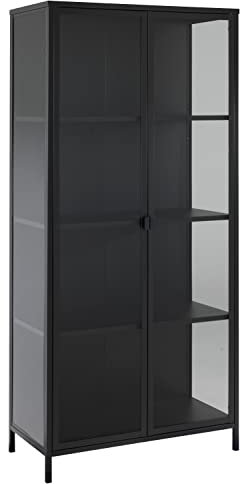 Home4You Vitrinenschrank Wohnzimmerschrank | Metall | Glas | Schwarz matt | 2 Türen