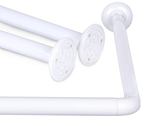 MERCURY TEXTIL- Barra de cortina de Ducha en forma de L o L+U, Universal, Fácil Instalación, Barra de Acero Inoxidable. (Modelo L, Blanco)