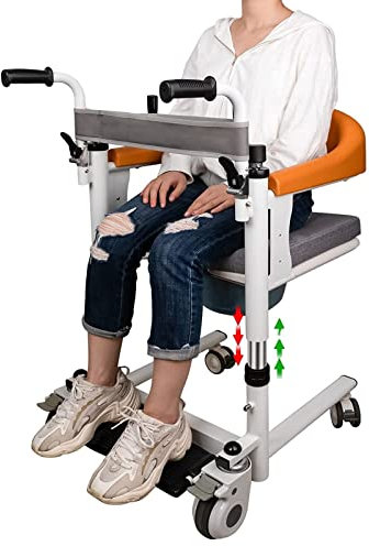 Patientenlifter Rollstuhl für Zuhause, Transferstuhl für senioren, Manuelles Heben 4 In 1 Behinderte Badezimmer Rollstuhl, 180° Öffnen Und Schließen, Höhenverstellbar, 360° Leise Rollen