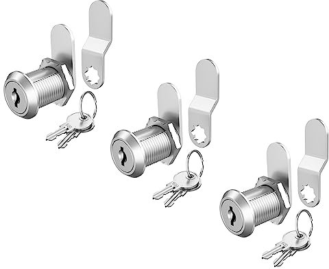 BOZXYE 3 Pack Mailbox Lock Cam Locks Keyed Alike, 1 Cabinet Lock with Key, Secure File Cabinet Drawer, Mailbox Lock Replacement for Storage Door Tool Box, Zinc Alloy, Silver Metal