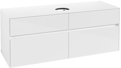 Villeroy & Boch Collaro Waschbeckenunterschrank 1400x548x500 mm, 4 Auszüge, für Waschbecken mittig, C04500, Farbe: Front/Korpus: Glossy White, Griff: White Matt