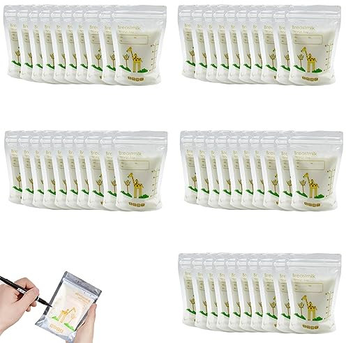 50Pcs Breast Milk Storage Bags,milk Storage Bags Breastfeeding 150Ml Breast Milk Storage Bags Quick Freeze and Thaw Breastmilk Storage Bag Giraffe Breast Milk Bags No Leak Milk Freezer Storage Pouches