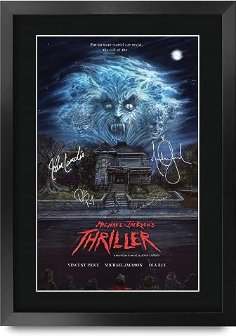HWC Trading FR A3 Michael Jackson Thriller Video Geschenke Geducktes Signiertes Autogramm Foto für Fans von Musik Memorabilien - A3 Gerahmt