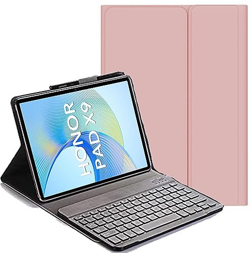 YHFZR Tastatur Hülle for Honor Pad X9a/ X9/ X9 Pro 11,5 Zoll, (QWERTY Layout), Flip Entfernbar Drahtloser Keyboardständer Ledertasche für Honor Pad X9a/ X9/ X9 Pro, Rosa
