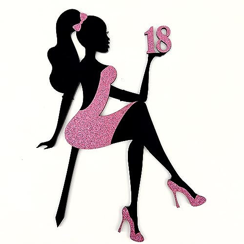 decoresca Kuchendeko Geburtstag - 24x17 cm - Dame in High Heels, Personalisiert mit Alter - Happy Birthday Tortenaufsatz – Kuchendekoration - Torten Topper Geburtstag in Acryl & Glitter (Rosa)