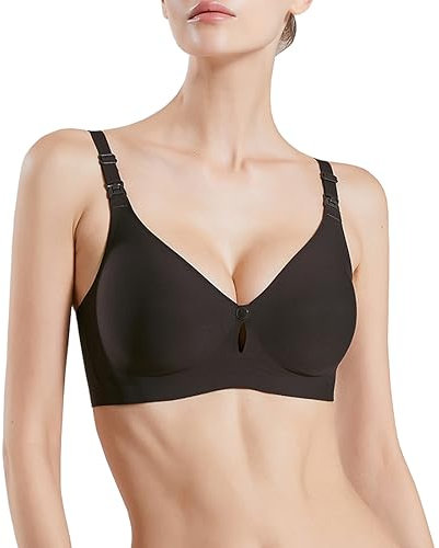 ZUMIY Soutien-Gorge d'allaitement et de Maternité Ultra Lisse, sans Couture, avec Bonnets Fins Amovibles, Forme Naturelle, Brassière d'allaitement pour Dormir （M,Noir）