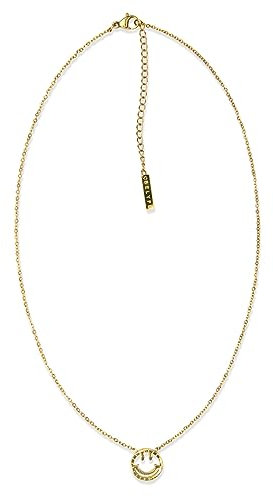 Belyfe Damen Schmuck Halskette Smile Smiley, Material: 316L Edelstahl 18 Karat vergoldet, gold, wasserfest, hitzebeständig, verstellbare Länge: ca. 45+5cm
