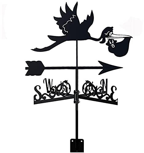 Wetterfahne aus Metall mit Halterung Dach Gartendekorationen Windfahne für Outdoor Bauernhof Hof Garten Pavillon Windrichtungsanzeige Messwerkzeug